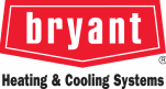 The logo for bryant heating and cooling systems is red and white.
