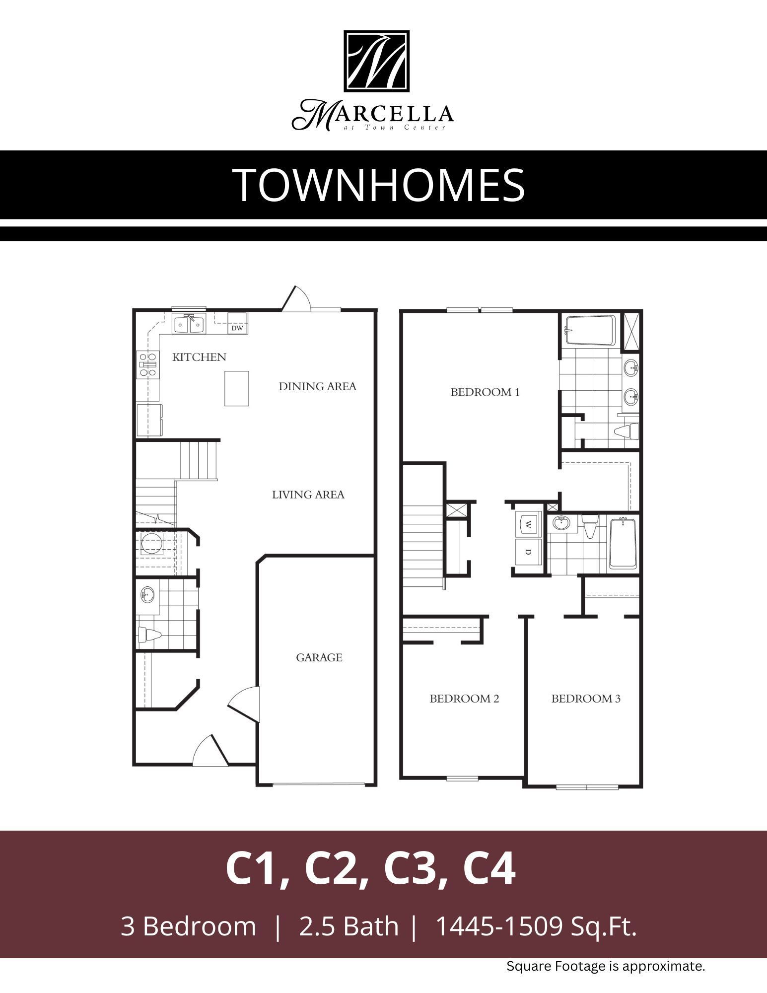 A black and white floor plan of a 3 bedroom apartment.