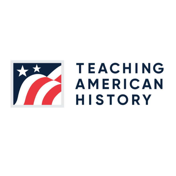 Logo for Teaching American History with a stylized American flag graphic next to the dark blue text.