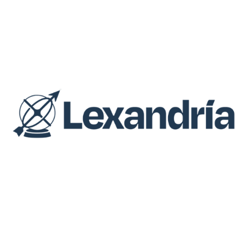 The Lexandría logo: a dark blue globe emblem with an arrow pointing up-right, next to the company name in dark blue text.