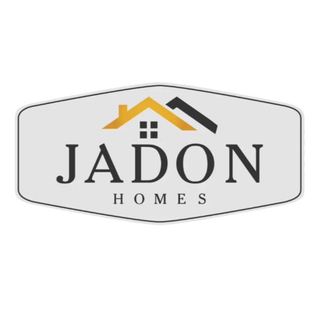 Logo for Jadon Homes featuring a gold and dark grey stylized house icon above the text on a light grey background.