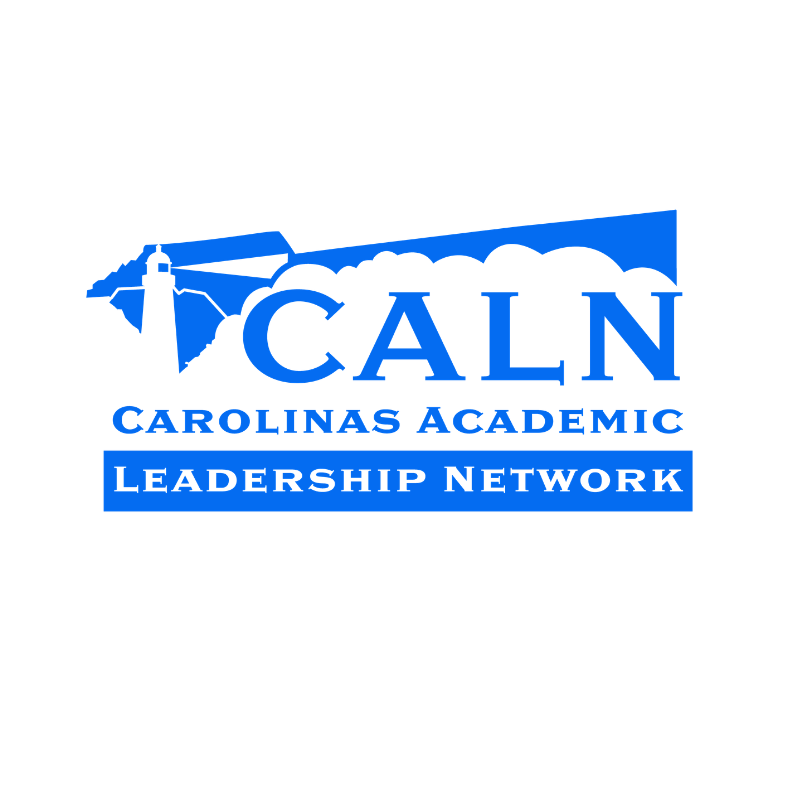 Blue logo for the Carolinas Academic Leadership Network featuring a lighthouse silhouette and the letters CALN.