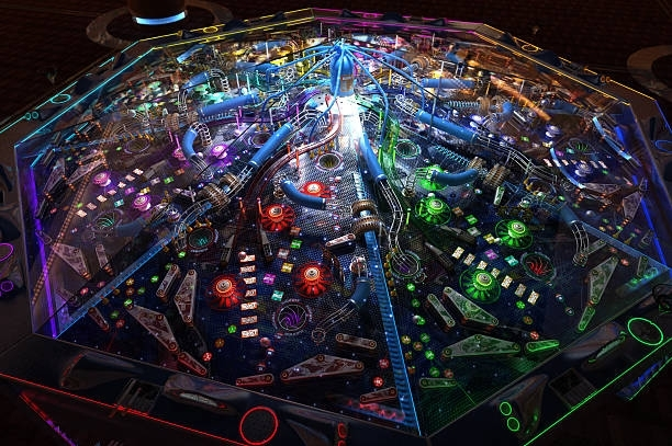 A pinball machine with a lot of lights on it