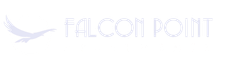 Falcon Point logo with stylized bird and text in light blue.