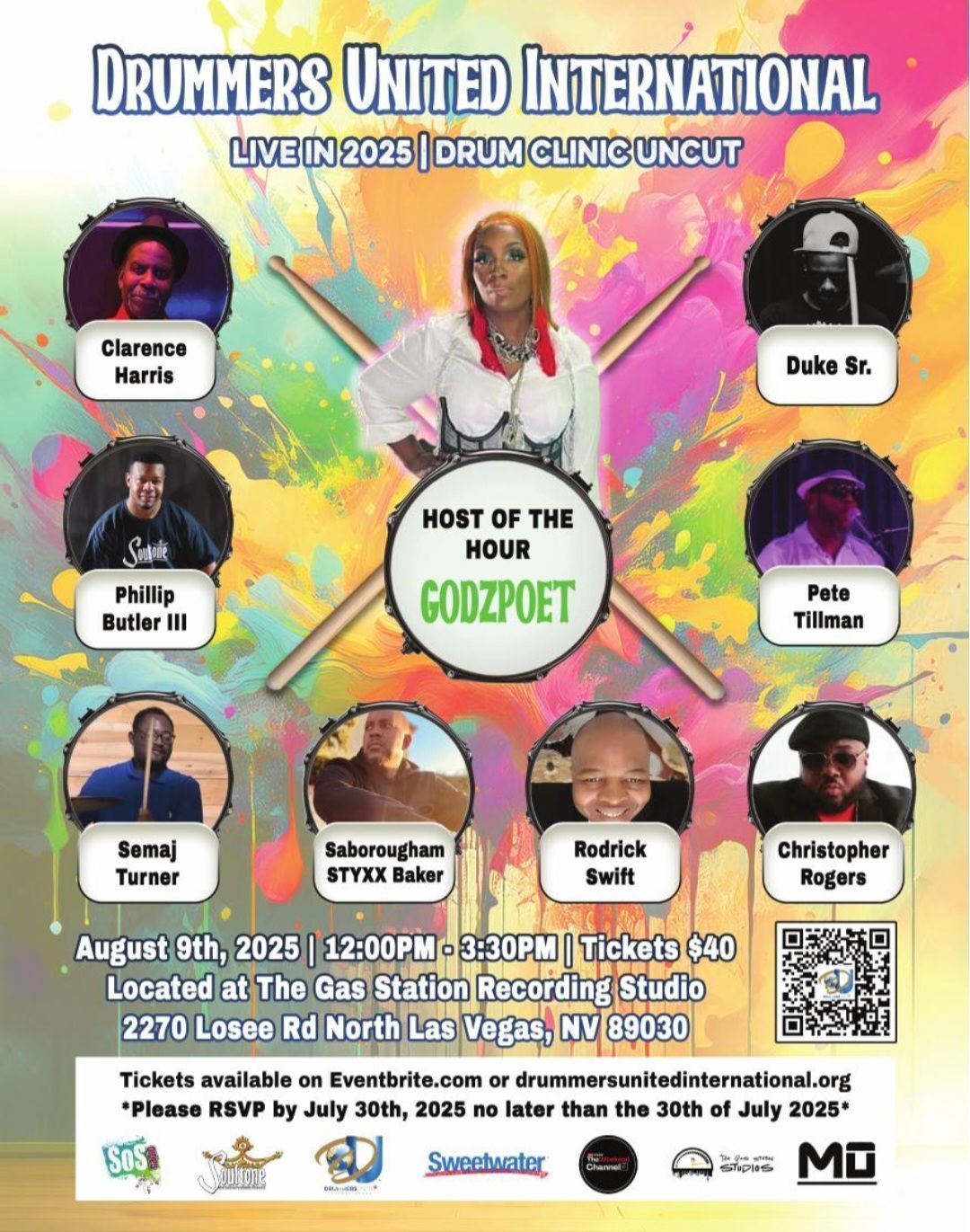 A poster for a drummers united international event.