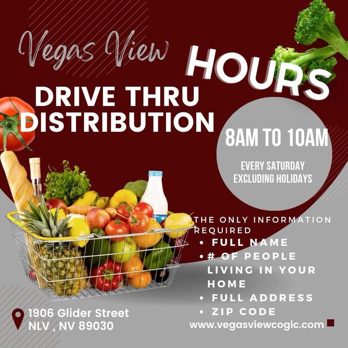 An advertisement for vegas view drive thru distribution