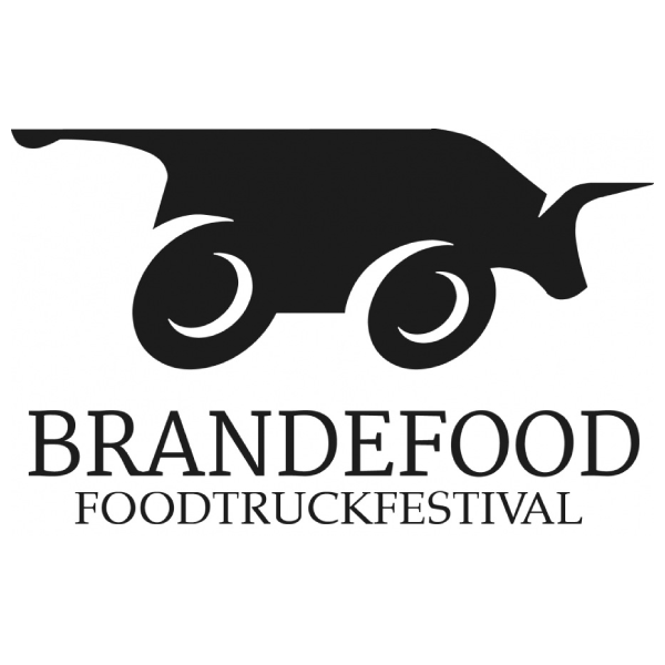 Logo voor BrandeFood Foodtruckfestival, met een gestileerd zwart foodtrucksilhouet met een stierenkop.