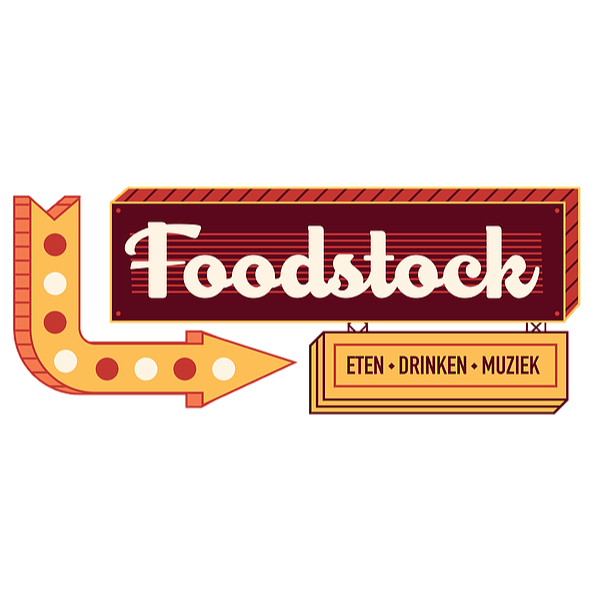Foodstock-bord met pijl, kastanjebruin en oranje. De tekst luidt