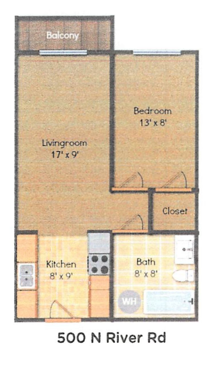 500 N River Rd 1 BR floor plan