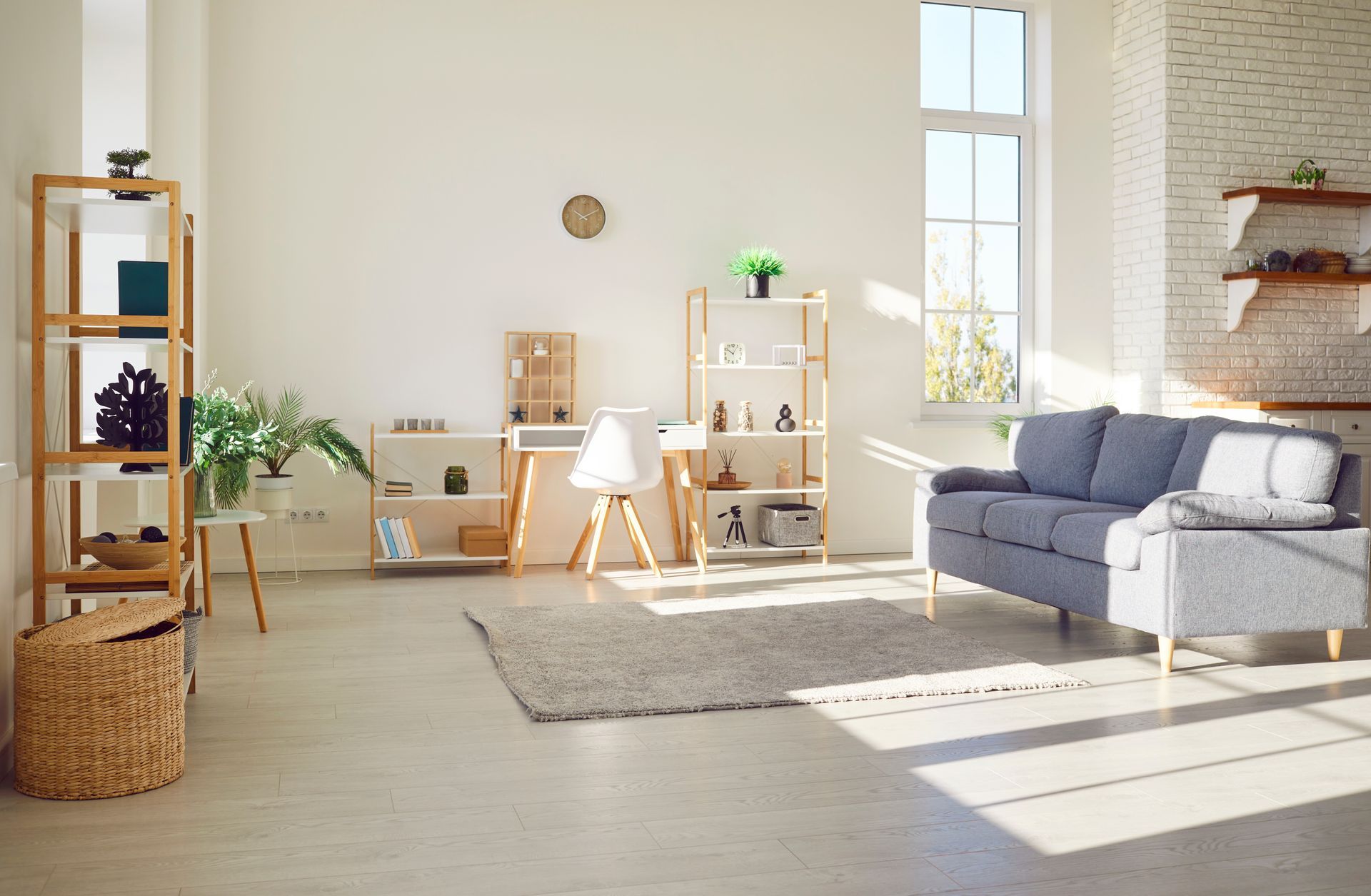 Interior of a furnished studio apartment.