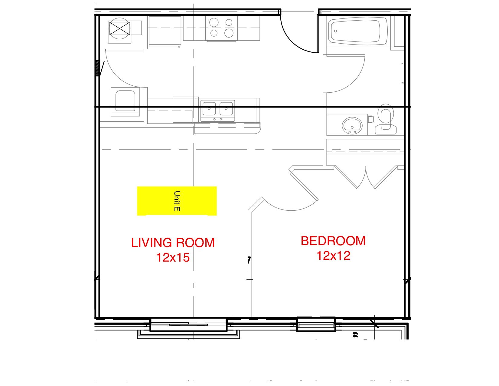 Hi Vine 1 BR floor plan Unit E