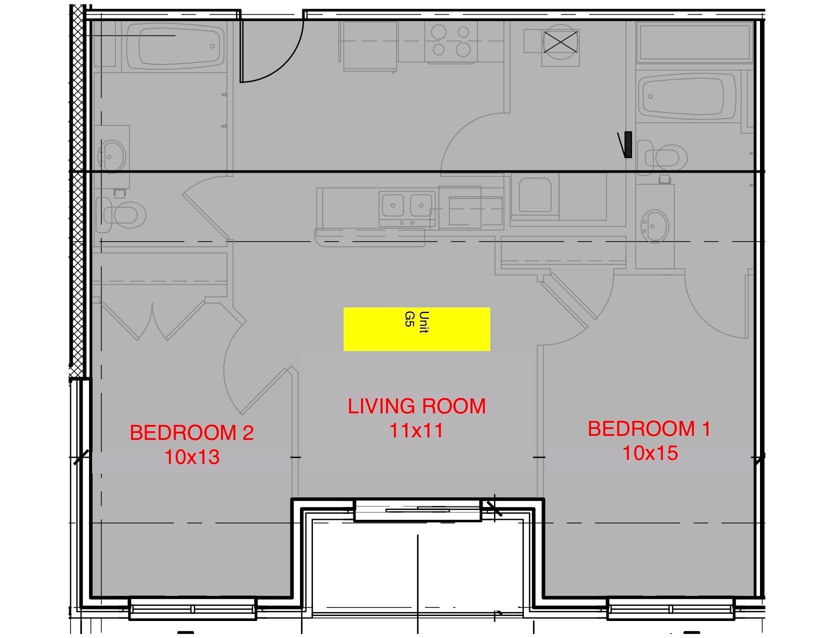 Hi Vine 2 BR floor plan Unit G5