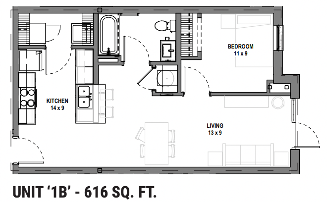 221 Waldron 1 BR floor plan