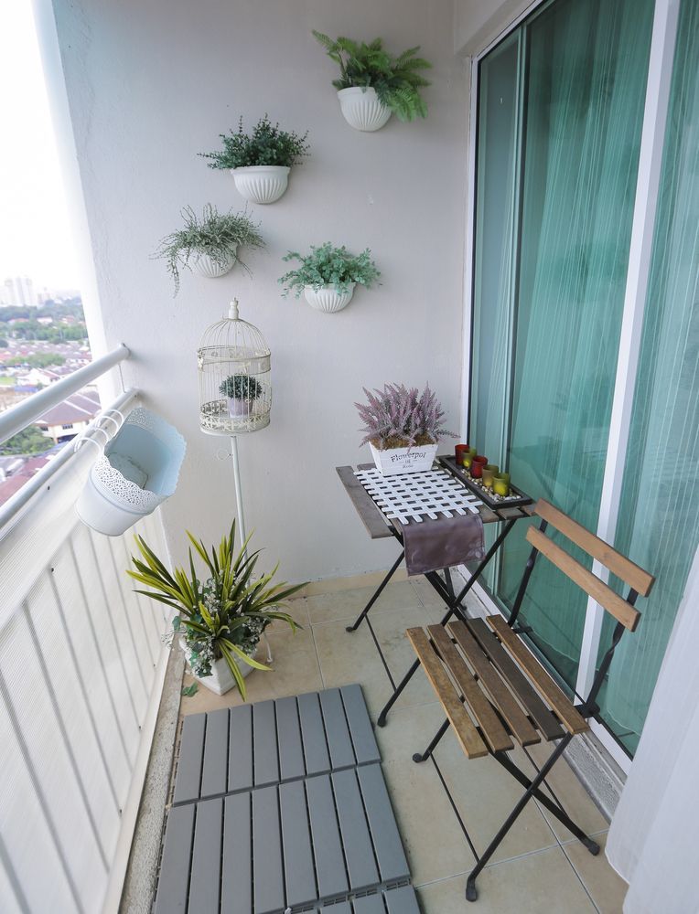 Beautiful decorated apartment balcony.