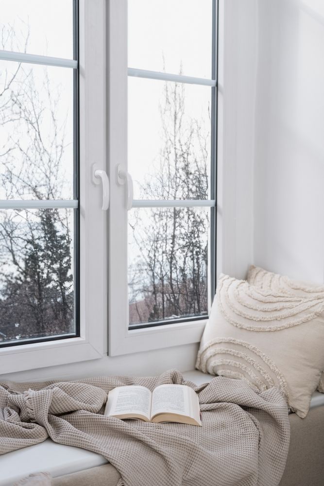 A window of an apartment in the wintertime.