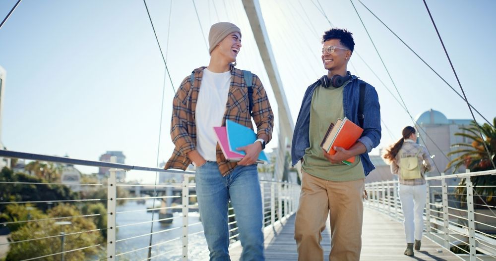 A college students walking to class.