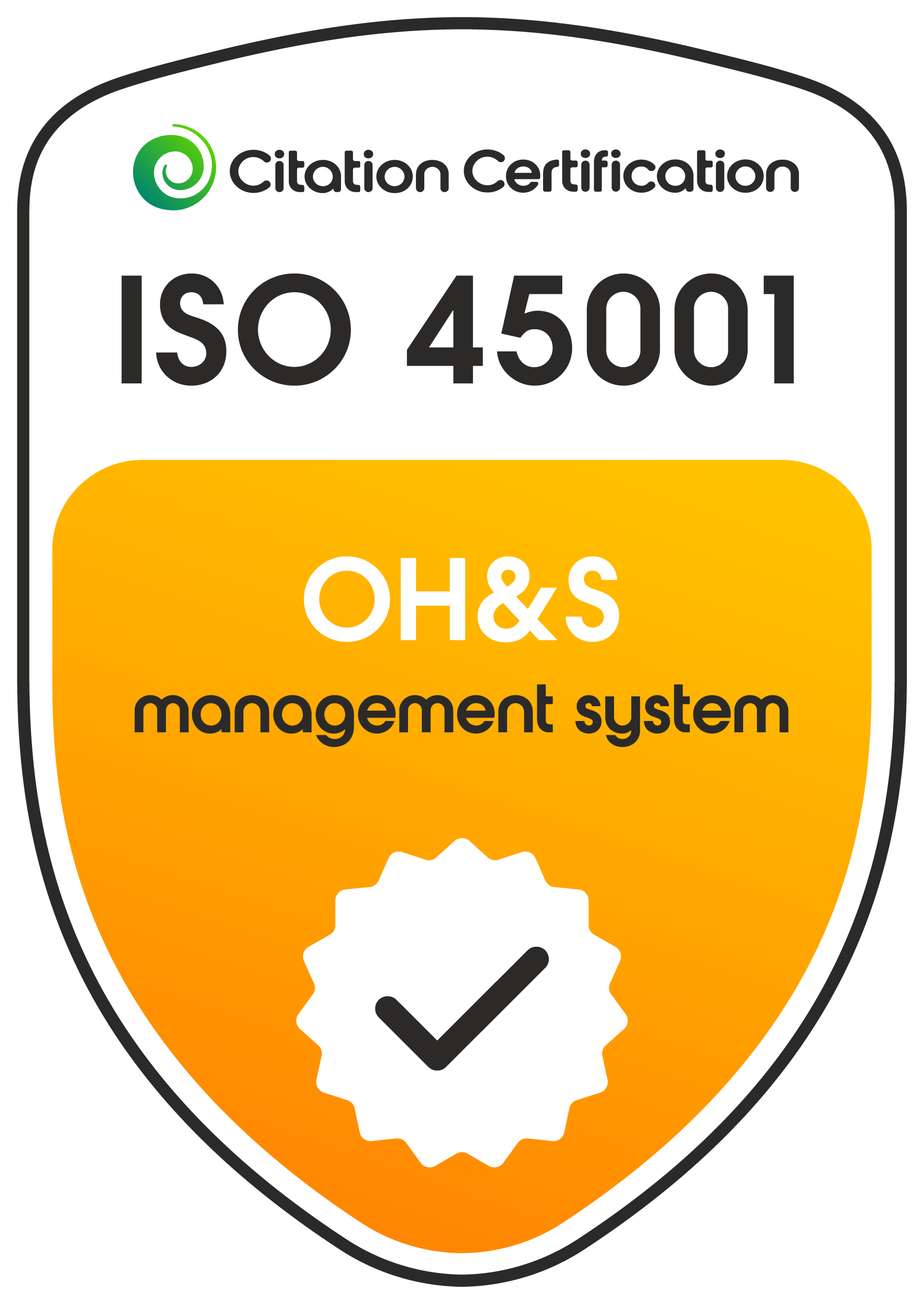 Citation Certification ISO 45001 shield badge for an Occupational Health and Safety management system.