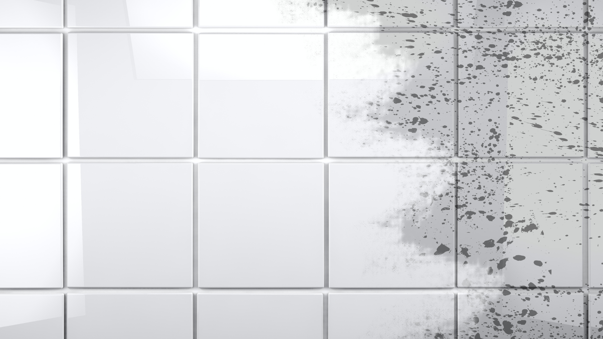 Clean white tiles on the left contrast with dirty, stained tiles on the right.
