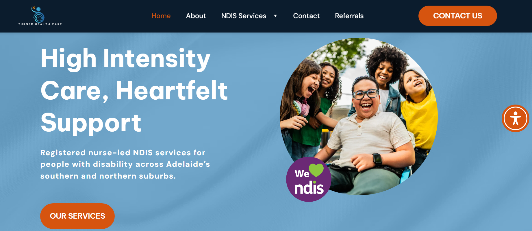 Turner Health Home Page Header with text and an image of young people having fun