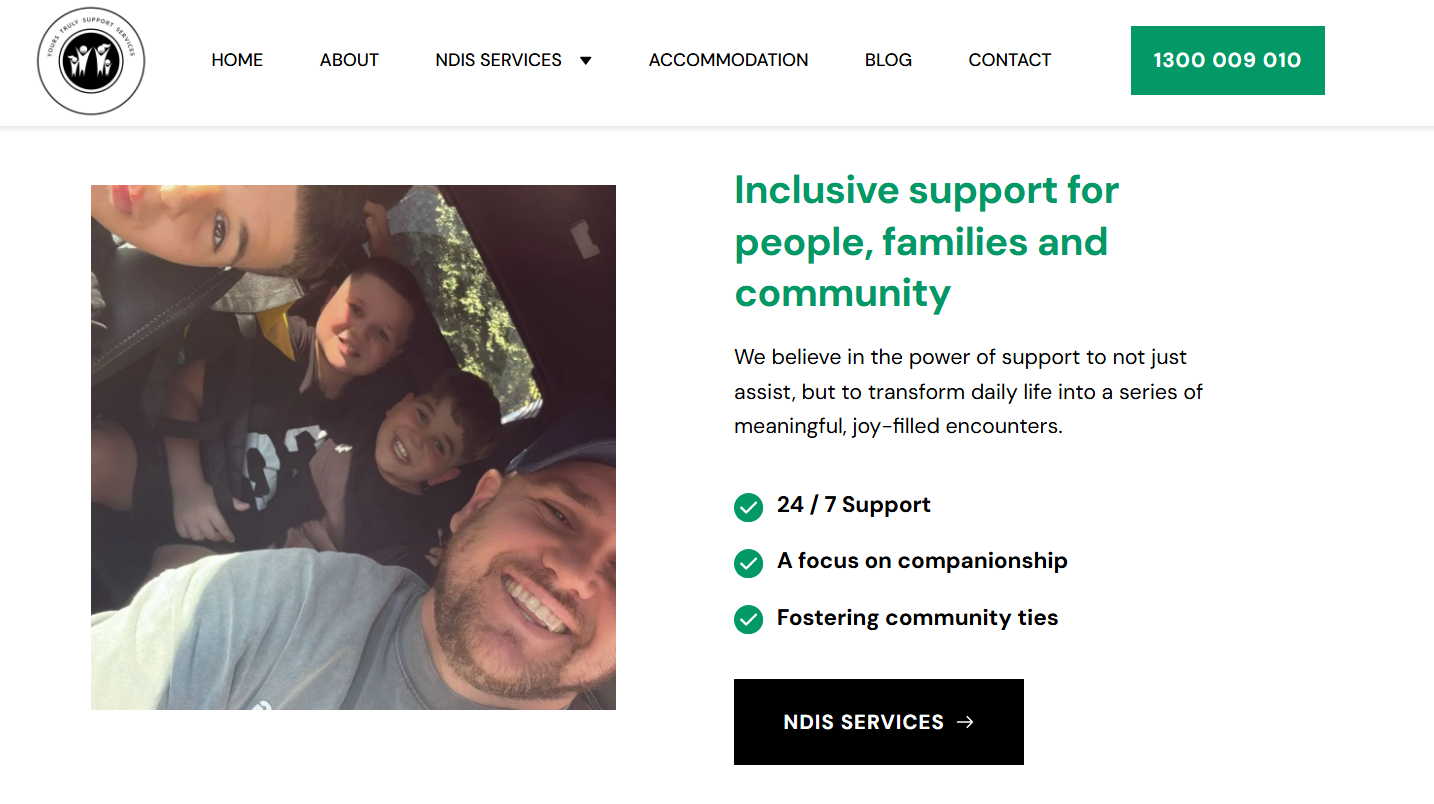 Yours Truly Support Services image of one adult and 3 kids in a car having fun.