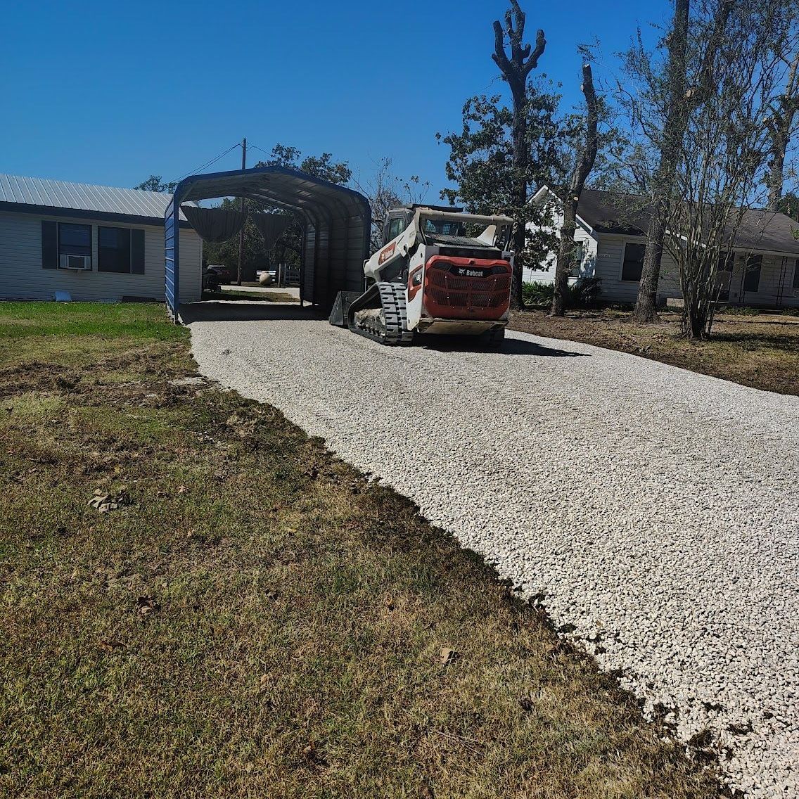 Gravel pad installed for carport in Cleveland, TX.