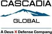 A logo for cascadia global with a mountain in the middle.