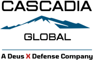 A logo for cascadia global with a mountain in the middle.