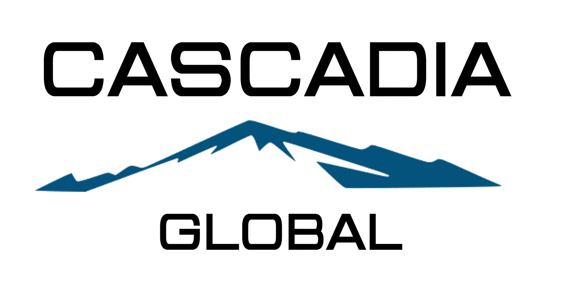 A logo for cascadia global with a mountain in the middle.