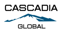 A logo for cascadia global with a mountain in the middle.