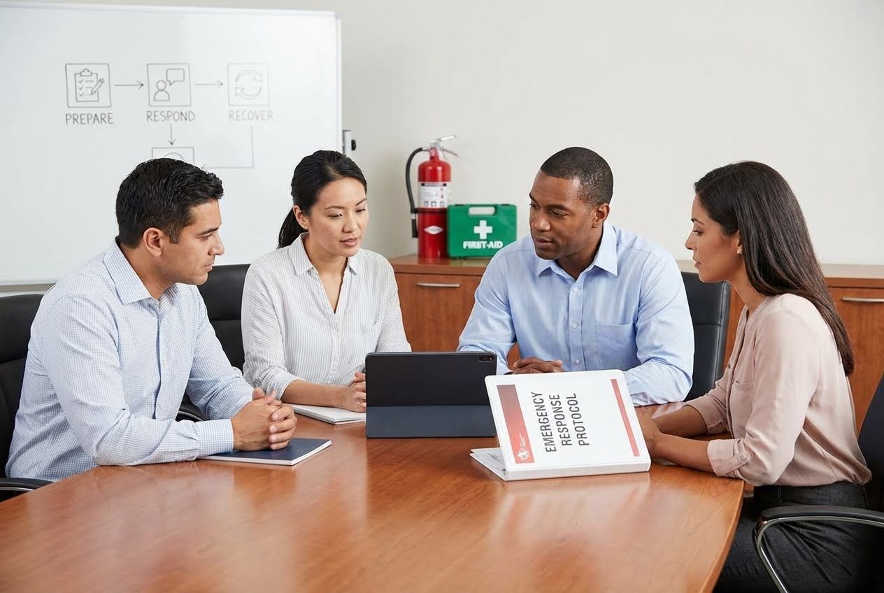 Four diverse professionals discuss an