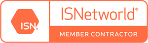 An orange and white logo for isnetworld member contractor