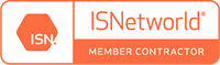 An orange and white isnetworld member contractor logo