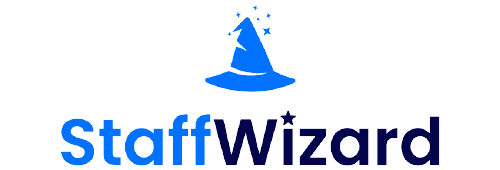 The staff wizard logo has a blue witch hat on it.