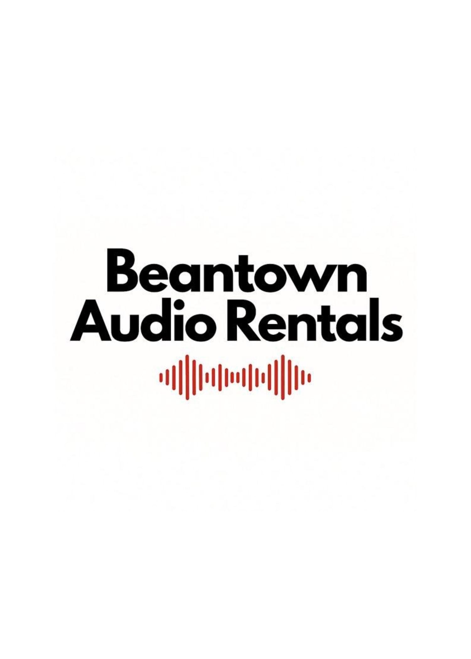 The logo for audio rentals of boston is black and red.
