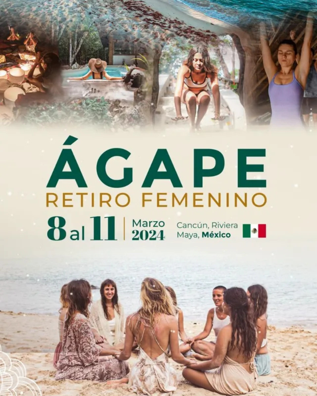 Un grupo de mujeres está sentada en círculo en una playa.
