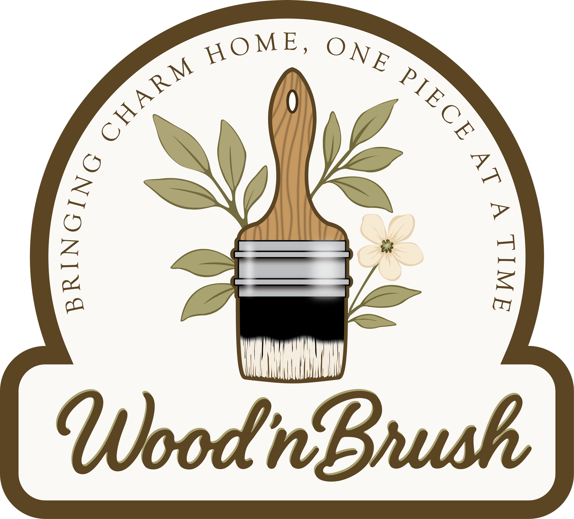 Logo: Wooden paintbrush with floral accents, text 