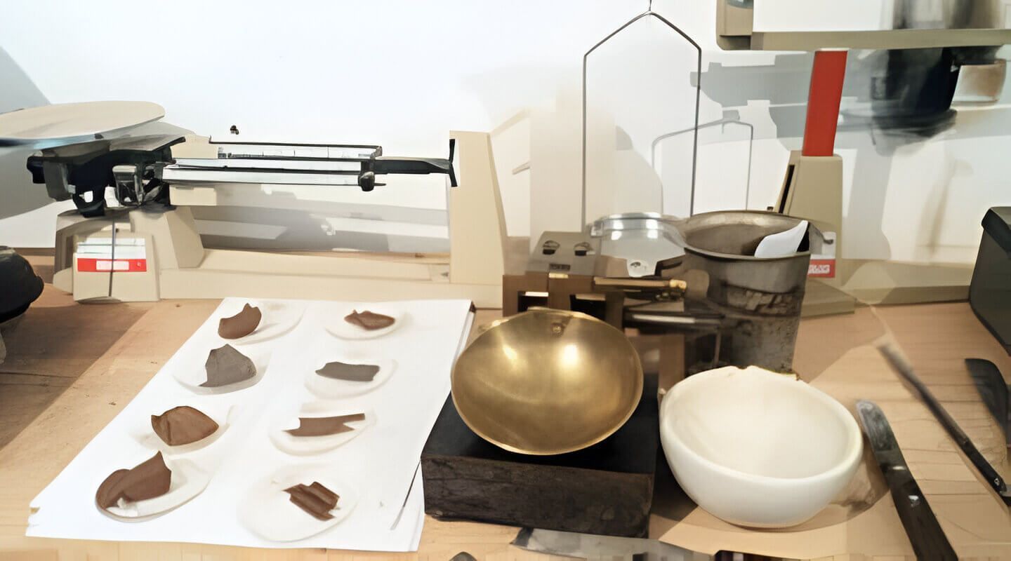 Una mesa con una báscula y un cuenco encima.