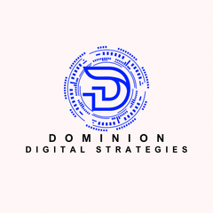 Logo for Dominion Digital Strategies. Blue "D" in a blue tech-themed circle. Text: Dominion Digital Strategies.