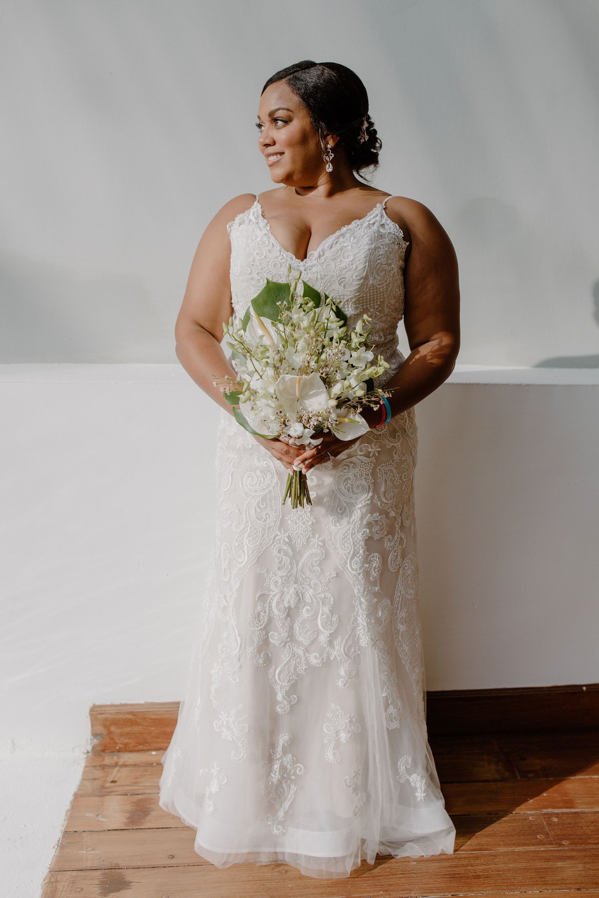 Girl wearing white gown