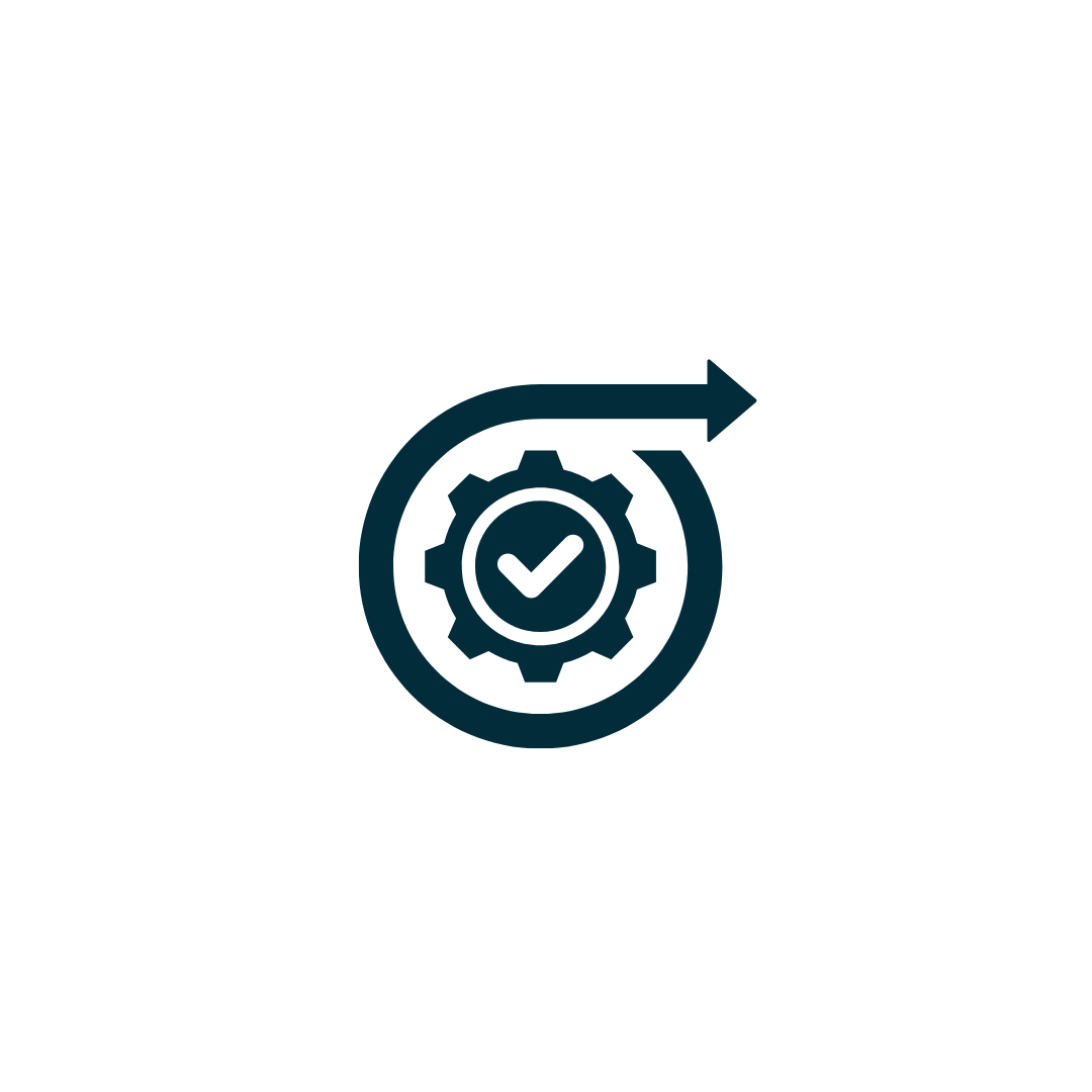 Gear with a checkmark inside, surrounded by an arrow loop, suggesting process completion.