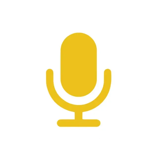 Gold microphone icon on a white background.