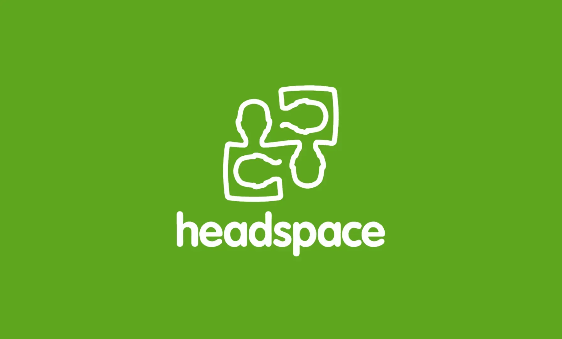 Headspace logo: two puzzle pieces in white on a green background. Wordmark 
