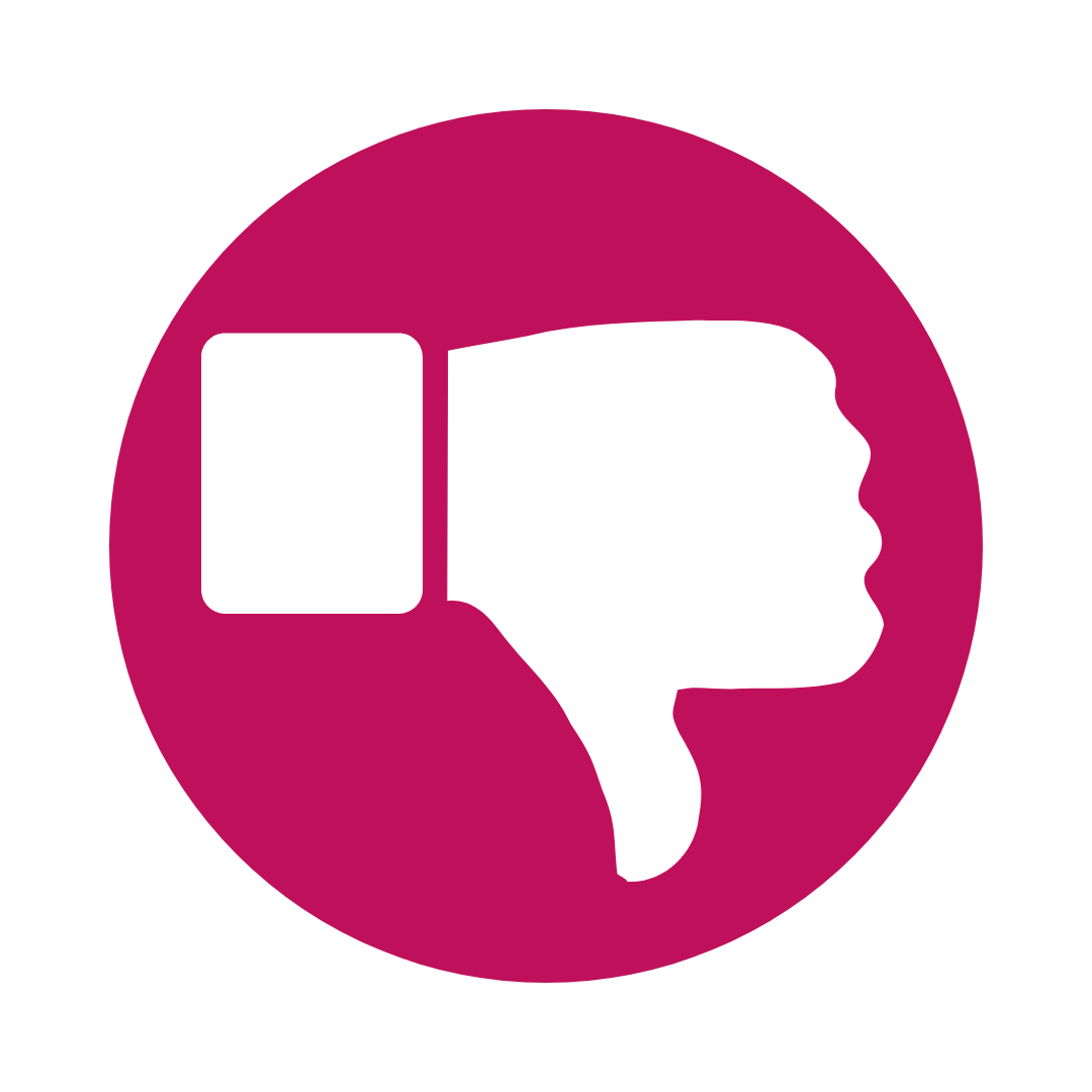 White thumbs-down hand gesture inside a pink circle, indicating disapproval.