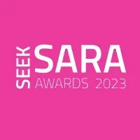 Pink background with white text: SEEK SARA AWARDS 2023.