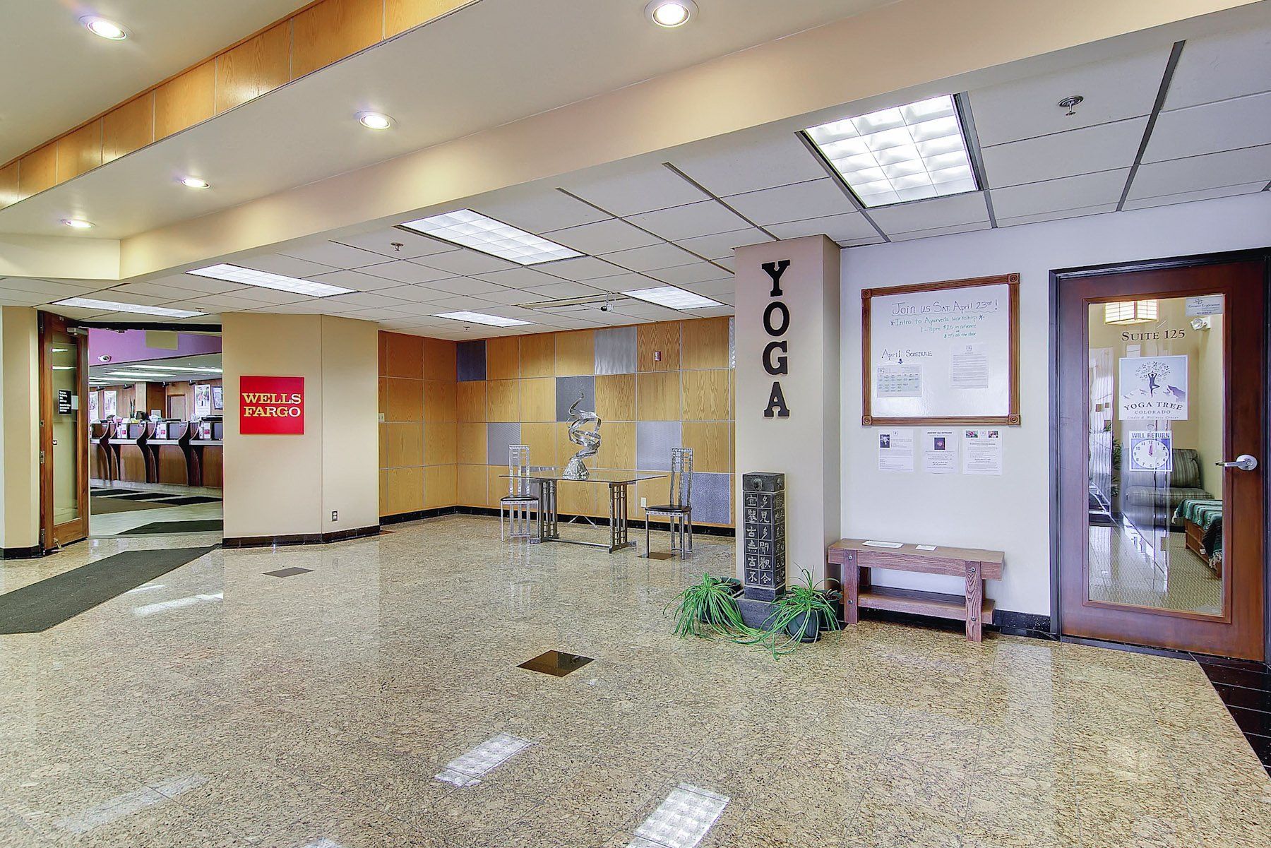 lobby area with a view of the yoga room