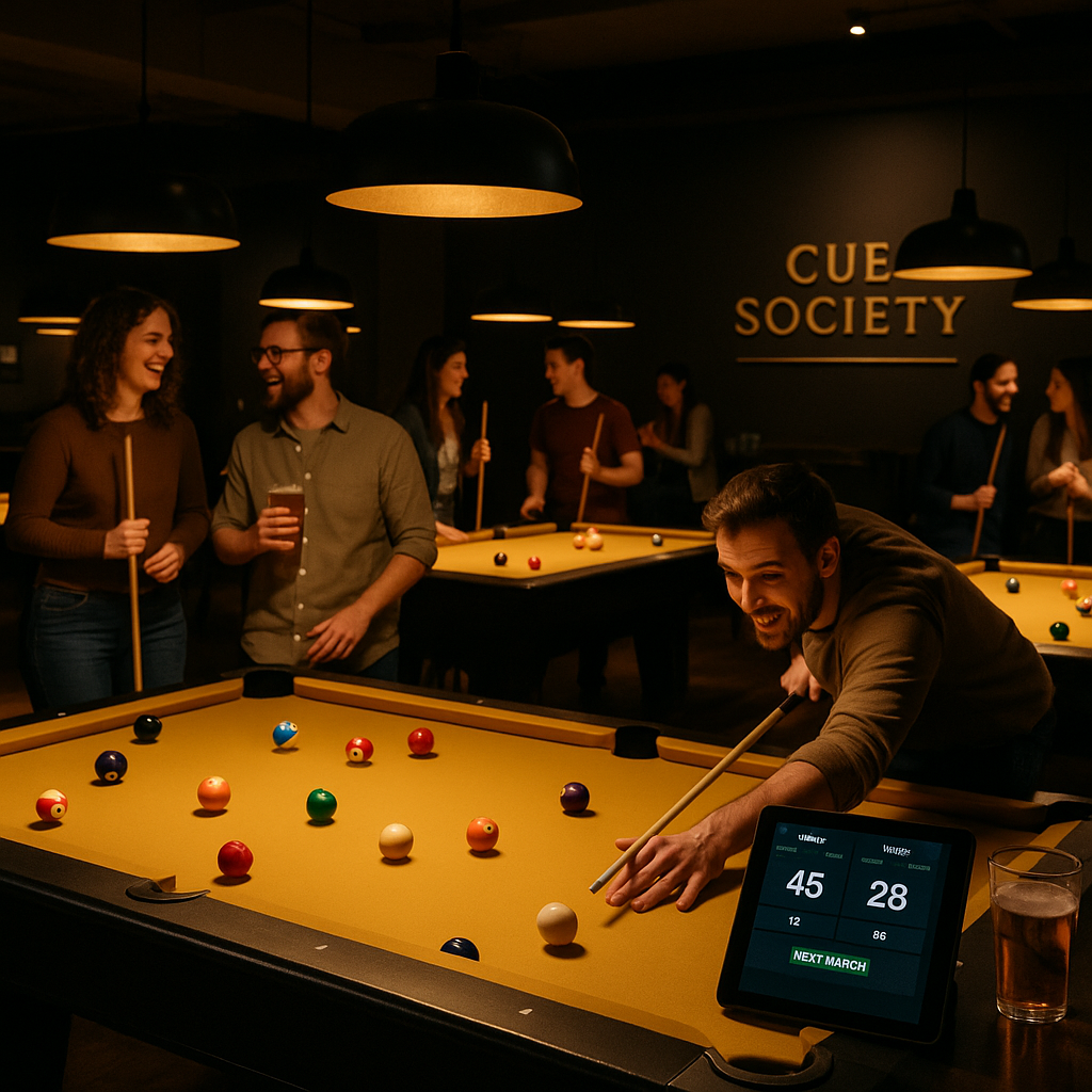 Friends enjoying pool and drinks at CUE SOCIETY Phuket Town