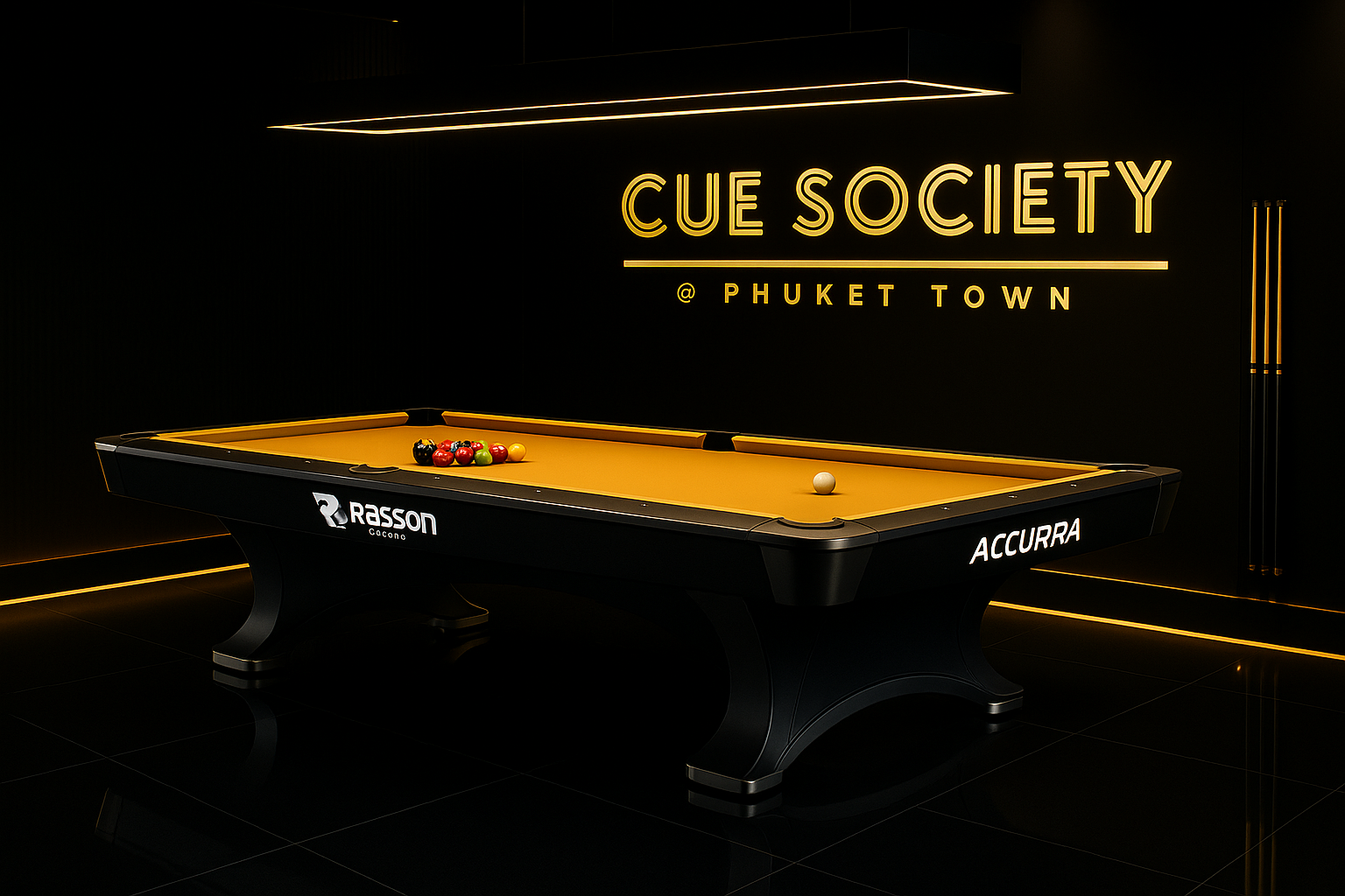 Rasson Accura pool table at CUE SOCIETY Phuket – premium cue sports venue