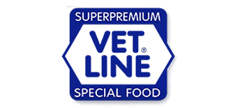 Logo per Vet Line Special Food: testo bianco su sfondo blu.