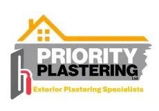 The logo for priority plastering exterior plastering specialists