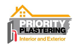 a logo for priority plastering interior and exterior